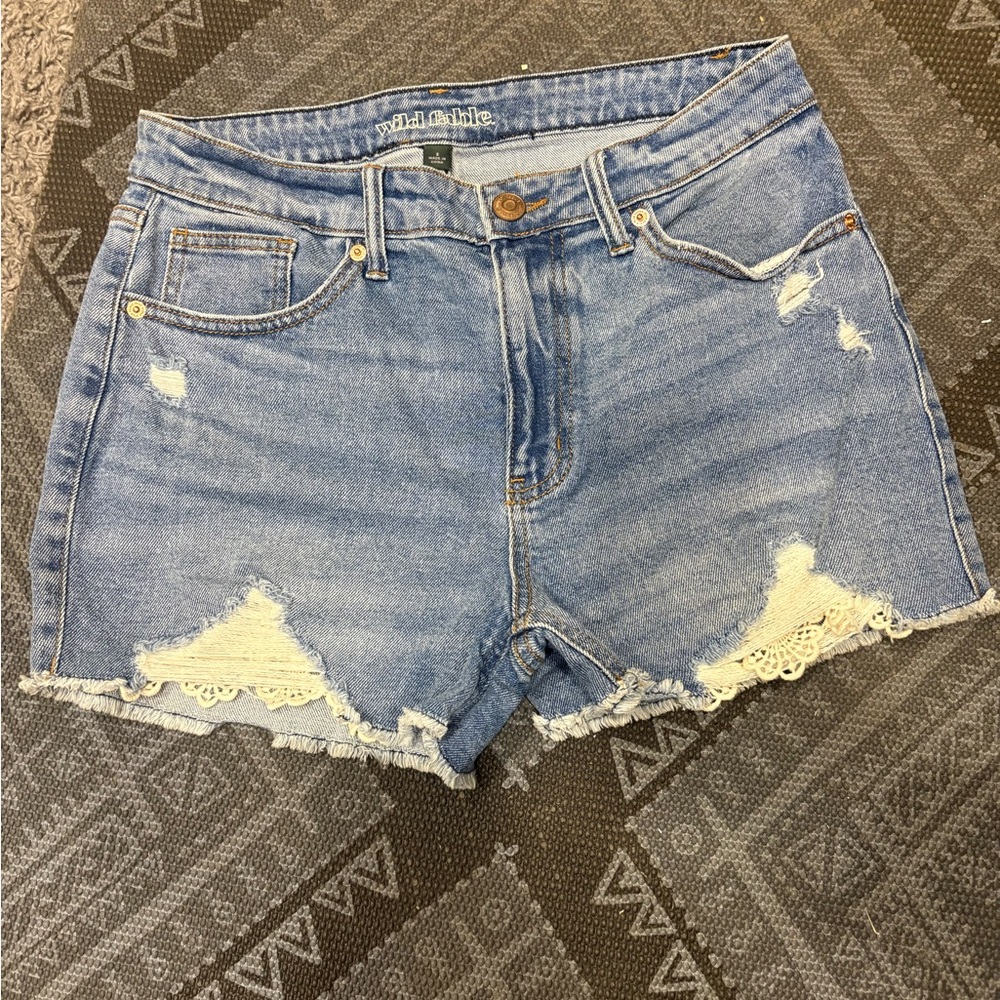 Wild Fable Light Blue Denim Shorts with Lace Detail